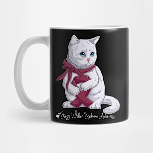 Cute Cat Sturge Weber Syndrome Awareness Month Burgundy Ribbon Survivor Survivor Gift Idea Mug